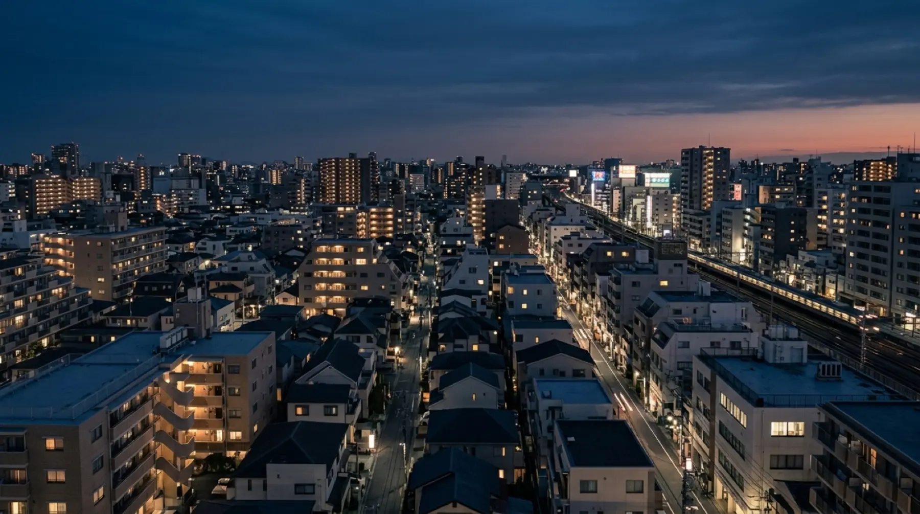 夜の都市に灯る宿泊施設の明かり