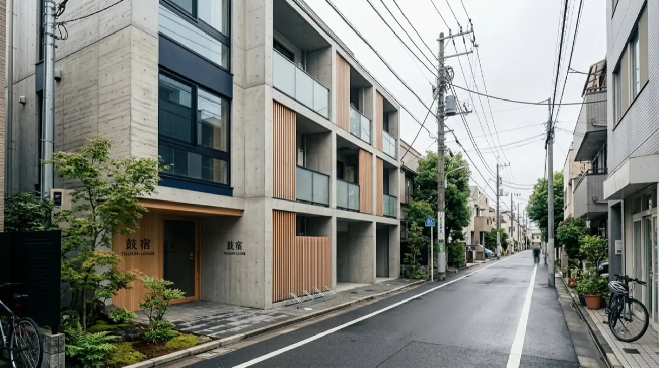 都市部の小規模宿泊施設の外観